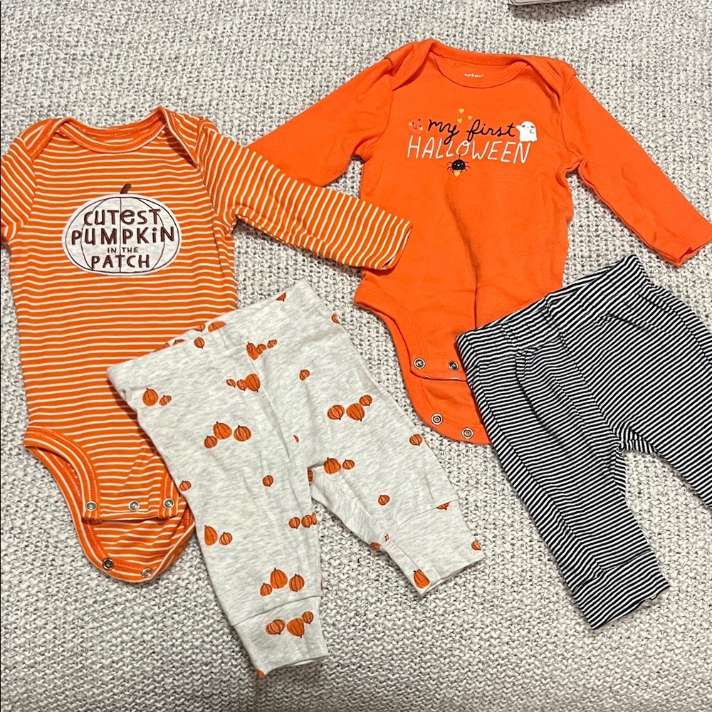 Carter's 3m Halloween Baby Bodysuit Set - Orange and beige
